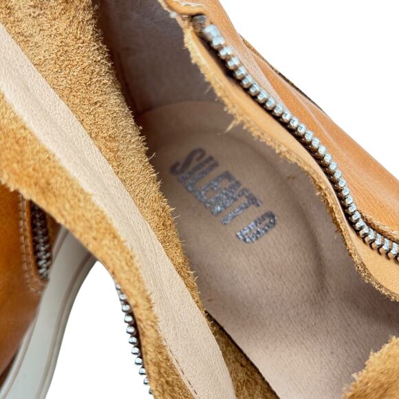 Silent D Nene Boot SZ 38 7 Womens Tan Leather Double Zip Platform Sneaker Bootie - Picture 3 of 12